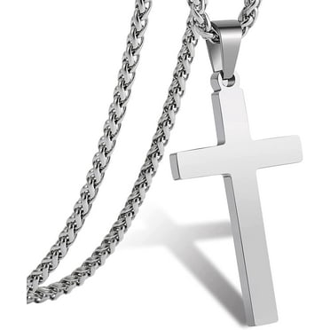 Apsvo Silver Cross Necklaces for Men Boys Stainless Steel Cross Pendant Chain Religious Christian First Communion Graduation Father's Day Jewelry Gifts Ideas Dad Husband Son Teen Teenage Kids Age