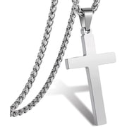 APSVO Silver Cross Necklaces for Men Boys Stainless Steel Cross Pendant Chain Catholic Religious Christian Birthday First Communion Confirmation Graduation Fathers Day Jewelry Gifts Teen Him Dad Kids