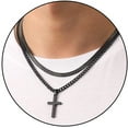 thumbnail image 1 of APSVO Layered Black Cross Necklaces for Men Boys Stainless Steel Cuban Herringbone Pendant Chain Set Religious Christian Birthday Valentines Day Jewelry Gifts Him Teen Boyfriend Adults Kids Ideas, 1 of 7