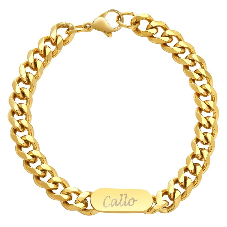 Apsvo Customized Name Gold Bracelet, Stainless Steel Cuban Link