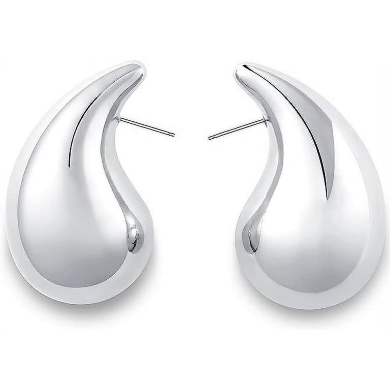 2PCS Large Drop Earring Set, Oversized Chunky Gold/Silver Hoop Earrings for  Women, Lightweight Hypoallergenic Gold Plated Big Earrings Fashion Jewelry