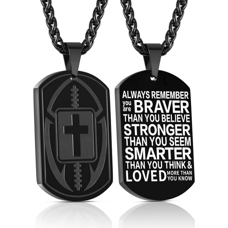 Apsvo Football Black Dog Tag Cross Necklaces for Men Son Boyfriend