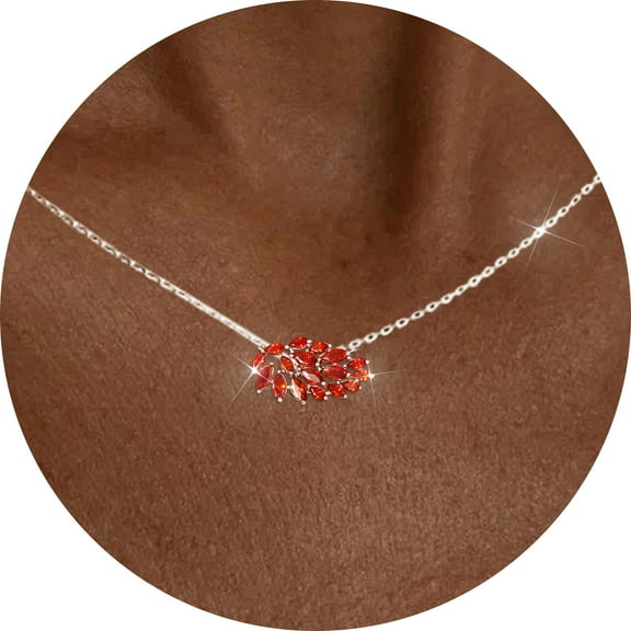 APSVO S925 Sterling Silver Plated Leaf Necklaces for Women Girls January Birthstone Pendant Chain with Red Garnet Birthday Easter Basket Stuffers Jewelry Gifts Teen Her Wife Adults Kids Ideas
