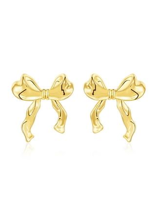 Gold Silver Bow Earrings for Women Cute Ribbon Earrings Silver Bow Stud Earring Bow Knot Earrings for Women Girls Christmas Birthday Jewelry Gift