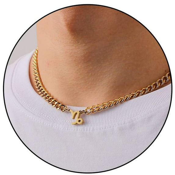 Apsvo Gold Capricorn Constellation Horoscope Astrology Zodiac Necklace Pendant for Men Women, Stainless Steel Cuban Chain Necklace 18+2 Inches Chain Birthday Christmas Jewelry Gift