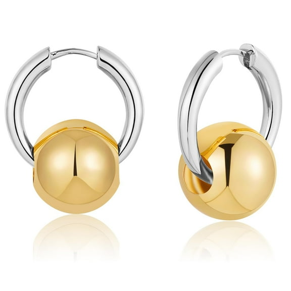 Apsvo Gold and Silver Mixture Hoop Earrings,Drop Ball Earrings for Women,Lightweight Dangle Huggies Earrings for Women,Birthday Valentine's Day Mother's Day Gifts Jewelry 12/24/28/36mm