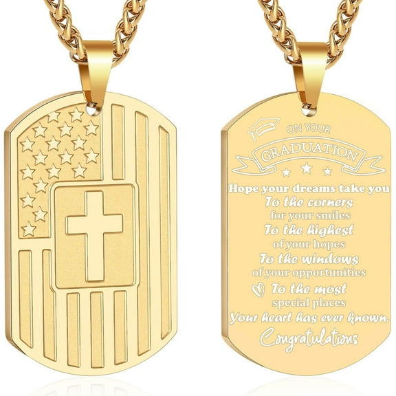 APSVO 2026 Graduation Gift for Him Teenages Teen Boyfriend Brother Son Grandson Gold Dog Tag Cross Necklace for Men Stainless Steel Dog Tag Pendant Chain Religious Christian Catholic Jewelry Gifts