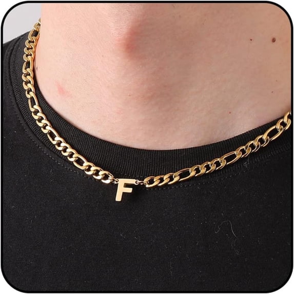 APSVO Gold Initial Necklaces for Men Boys Women Stainless Steel Figaro Letter F Pendent Chain Birthday Graduation Fathers Day Jewelry Gifts Teen Him Dad Boyfriend Adults Male Son Kids Age Ideas