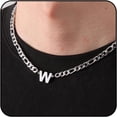 thumbnail image 1 of APSVO Silver Initial Necklaces for Men Boys Women Stainless Steel Figaro Letter W Pendent Chain Birthday Graduation Fathers Day Jewelry Gifts Teen Him Dad Boyfriend Adults Male Son Kids Age Ideas, 1 of 9