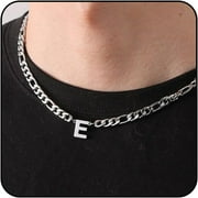 Silver Initial Necklaces for Men Boys Women Stainless Steel Figaro Letter E Pendent Chain Birthday Graduation Fathers Da