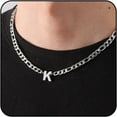 thumbnail image 1 of APSVO Silver Initial Necklaces for Men Boys Women Stainless Steel Figaro Letter K Pendent Chain Birthday Graduation Fathers Day Jewelry Gifts Teen Him Dad Boyfriend Adults Male Son Kids Age Ideas, 1 of 9