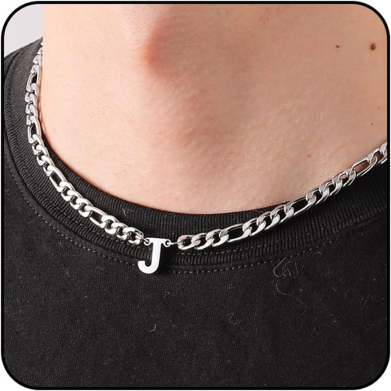 Deziloo 18-Inch Stainless Steel Initial Letter Pendant Necklace For Men & Women