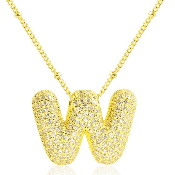 Apsvo Initial Necklaces for Women Gold A-Z Pendant Cubic Zirconia Initial Necklace Balloon Bubble Necklace Alphabet Letter Pendant 18+2 Inches Valentine Birthday Christmas Jewelry Gift
