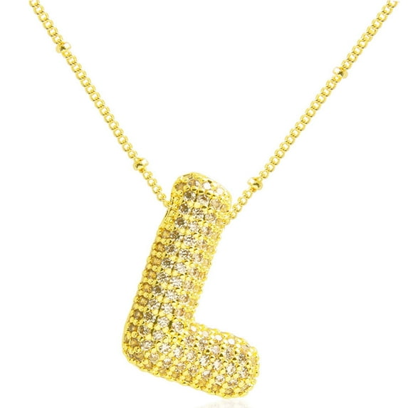 Apsvo Initial Necklaces for Women Gold A-Z Pendant Cubic Zirconia Initial Necklace Balloon Bubble Necklace Alphabet Letter Pendant 18+2 Inches Valentine Birthday Christmas Jewelry Gift
