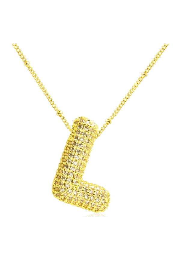 Initial Necklaces for Women Gold A-Z Pendant Cubic Zirconia Initial Necklace Balloon Bubble Necklace Alphabet Letter Pendant 18+2 Inches Valentine Birthday Christmas Jewelry Gift