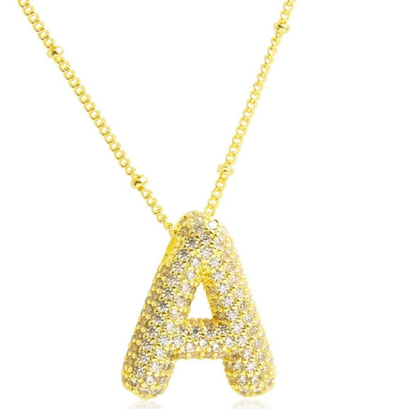 Apsvo Initial Necklaces for Women Gold A-Z Pendant Cubic Zirconia Initial Necklace Balloon Bubble Necklace Alphabet Letter Pendant 18+2 Inches Valentine Birthday Christmas Jewelry Gift