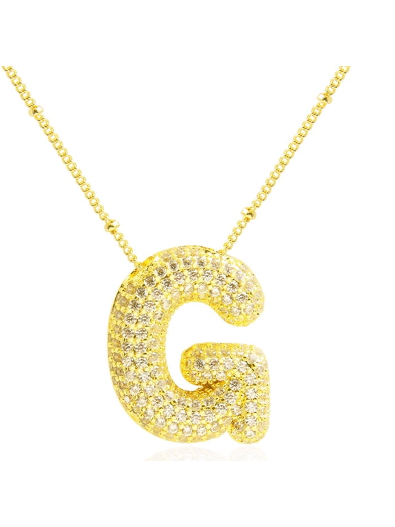 Initial Necklaces for Women Gold A-Z Pendant Cubic Zirconia Initial Necklace Balloon Bubble Necklace Alphabet Letter Pendant 18+2 Inches Valentine Birthday Christmas Jewelry Gift
