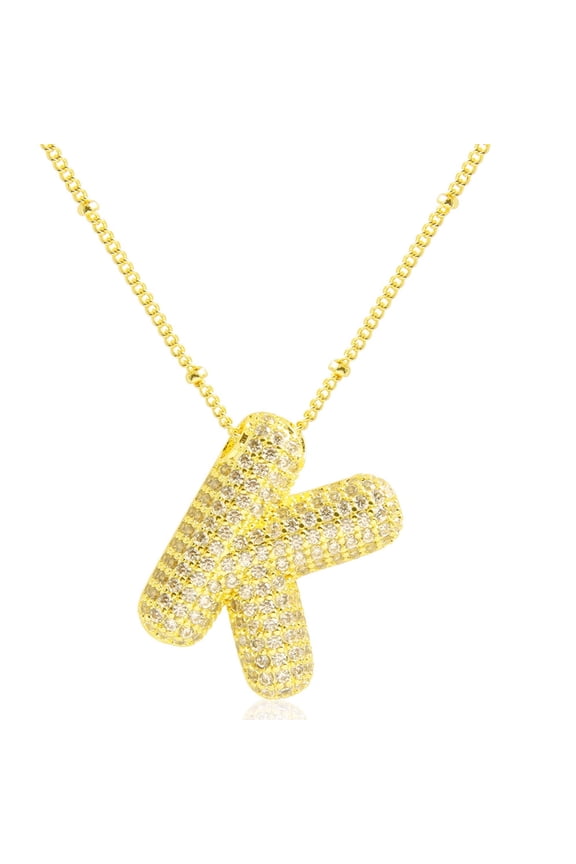 Initial Necklaces for Women Gold A-Z Pendant Cubic Zirconia Initial Necklace Balloon Bubble Necklace Alphabet Letter Pendant 18+2 Inches Valentine Birthday Christmas Jewelry Gift