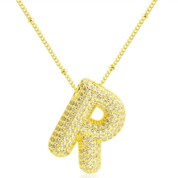 Apsvo Initial Necklaces for Women Gold A-Z Pendant Cubic Zirconia Initial Necklace Balloon Bubble Necklace Alphabet Letter Pendant 18+2 Inches Valentine Birthday Christmas Jewelry Gift