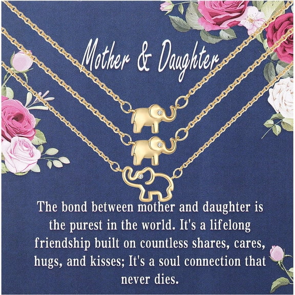 APSVO 18K Gold Plated Elephant Mother Daughter Necklace Matching Jewelry Set for Women Mom Mommy Grandma Granddaughter Pendant Chain Accessories Stuff Age Birthday Valentines Day Jewelry Gifts