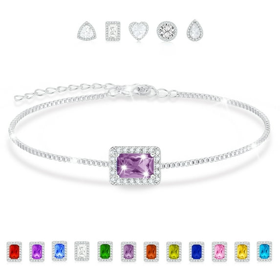 APSVO 18K White Gold Plated Charm Bracelets for Women Girls S925 Sterling Silver June Birthstone Bracelet with Purple Alexandrite Birthday Valentines Day Jewelry Gifts Teen Her Mom Adults Kids Ideas