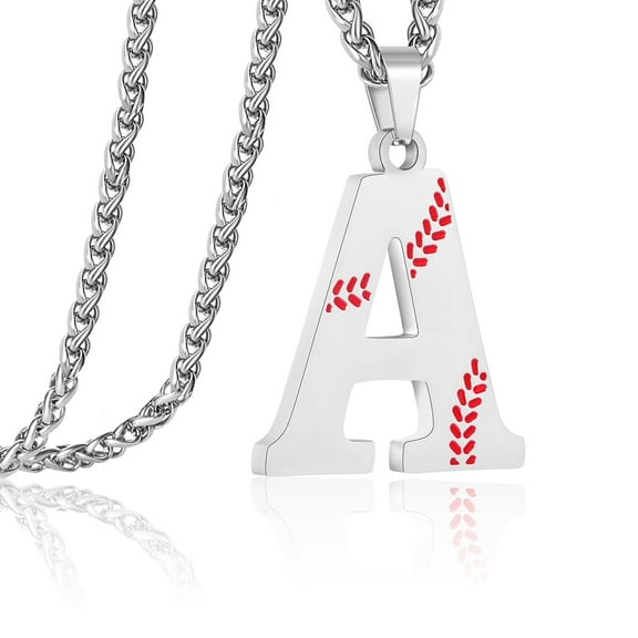 Apsvo Baseball Initial Necklace for Men Stainless Steel Baseball Letter Pendant Chain Personalized Baseball Gift for Men (Silver)