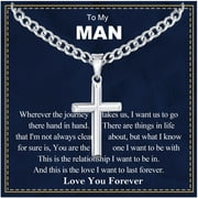 APSVO Silver Cross Necklaces for Men to My Man Gifts from Girlfriend Wife Stainless Steel Cross Pendant Chain Religious Christian Birthday Christmas Jewelry Gifts Husband Boyfriend Stocking Stuffers