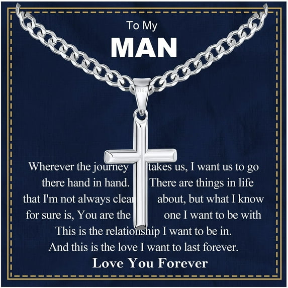 APSVO Silver Cross Necklaces for Men to My Man Gifts from Girlfriend Wife Stainless Steel Cross Pendant Chain Religious Christian Birthday Valentines Day Jewelry Gifts Him Husband Boyfriend Ideas