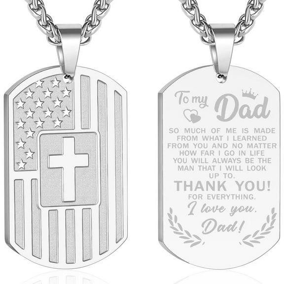 APSVO Silver Dog Tag Cross Necklaces for Men to My Dad Gifts from Daughter Son American Flag Pendant Chain Christian Religious Birthday Valentines Day Jewelry Gifts Dad Him Godfather Adults Ideas