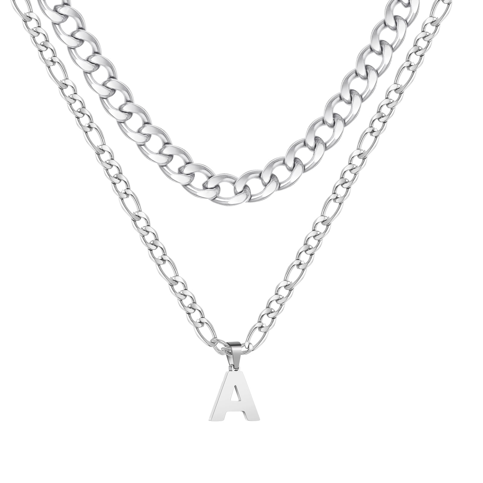 Walmart Coupons of Apsvo Silver Initial Letter A-Z Pendant Necklace for Men Layered Cuban Figaro Stainless Steel Personalized Chain Necklace Jewelry Christmas Valentine's Day Birthday Gift for Men