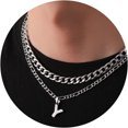 thumbnail image 1 of APSVO Silver Initial Necklaces for Men Stainless Steel Cuban Figaro Letter Y Pendent Chain Set Birthday Valentines Day Jewelry Gifts Teen Him Boyfriend Husband Adults Male Son Tween Age Ideas, 1 of 7