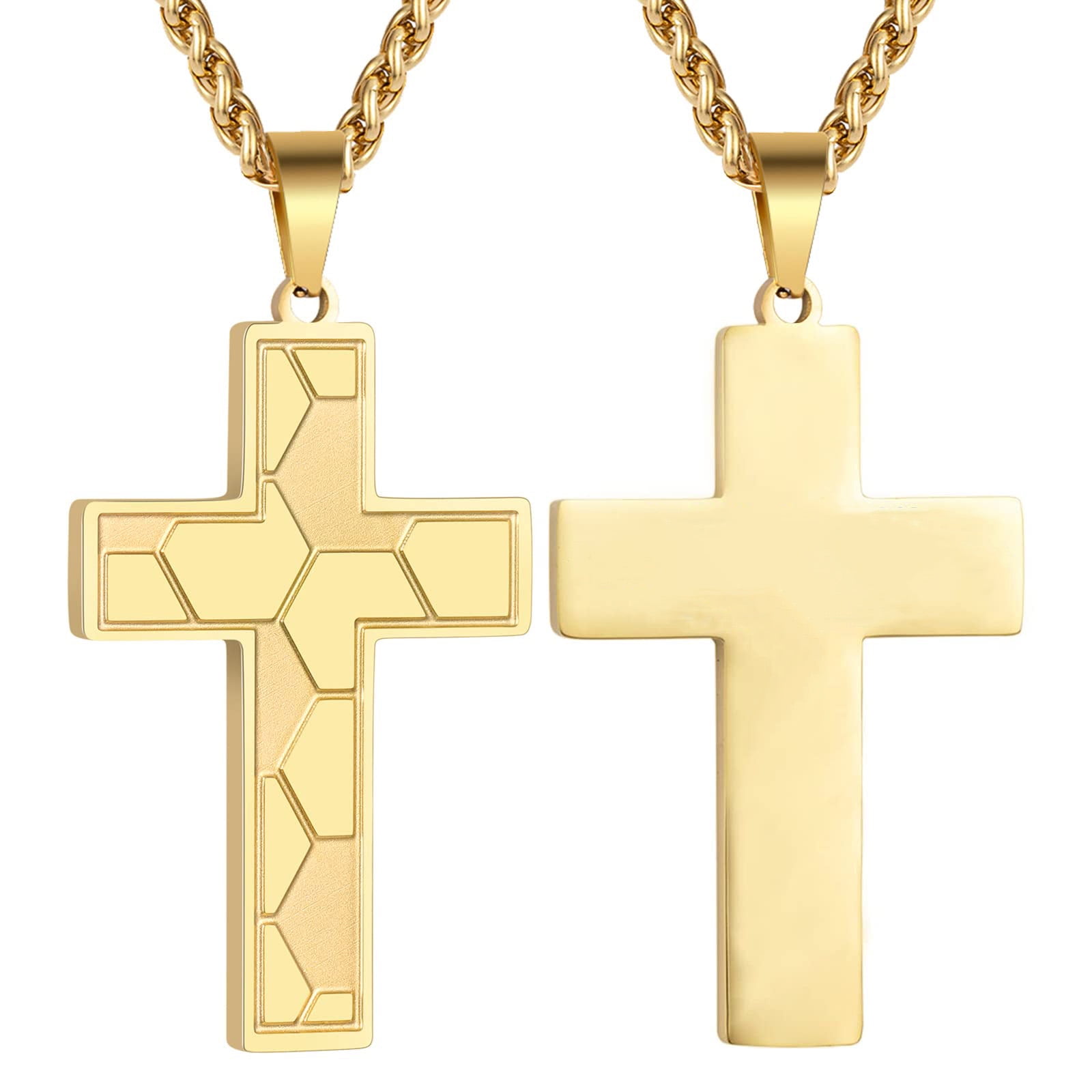 Apsvo Soccer Gold Cross Necklace for Boys Men Stainless Steel Cross Pendant Chain,First