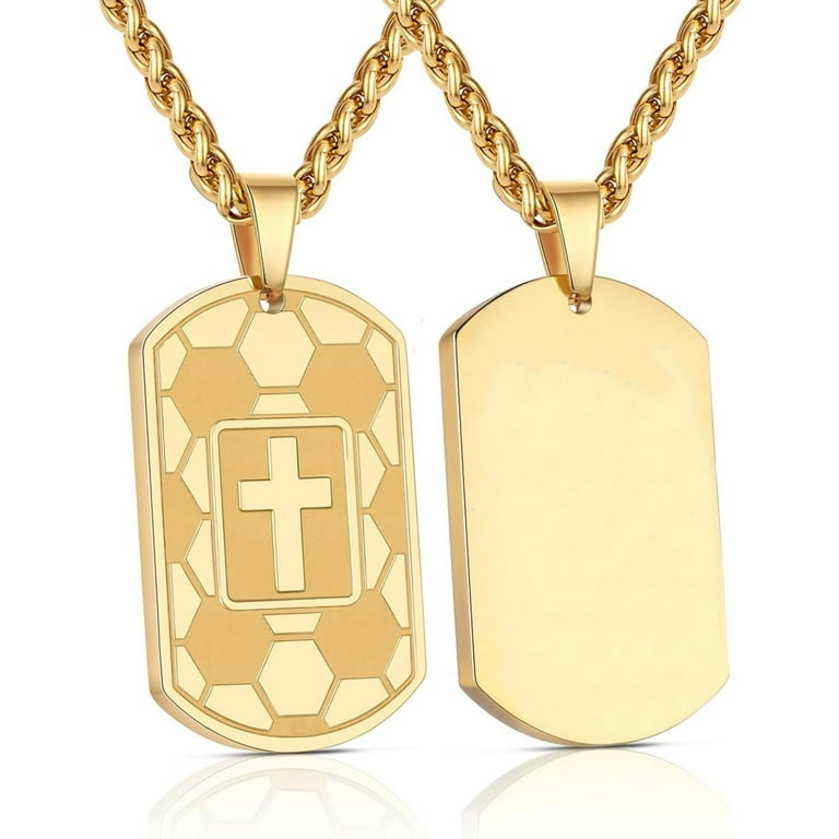 Stainless Steel Gold IP-plated Crucifix Dog Tag 24 inch Necklace Stainless Steel Gold IP-plated Crucifix Dog Tag 24 inch Necklace
