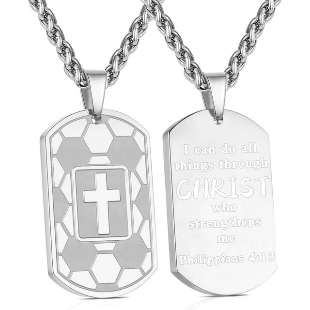 Apsvo Soccer Silver Dog Tag Cross Necklaces for Men Teen Boys Son ...