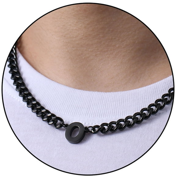 APSVO Black Initial Necklaces for Men Boys Women Stainless Steel Cuban Letter O Pendent Chain Birthday Valentines Day Jewelry Gifts Teen Him Boyfriend Husband Adults Male Son Tween Kids Age Ideas