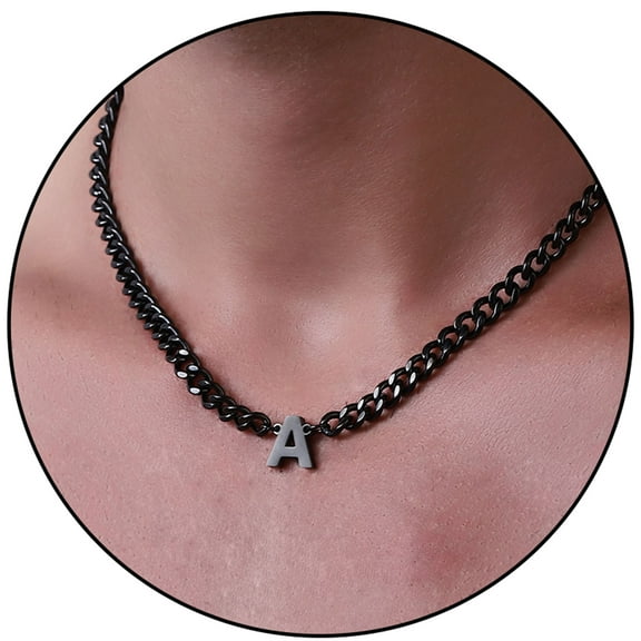 APSVO Black Initial Necklaces for Men Boys Women Stainless Steel Cuban Letter A Pendent Chain Birthday Valentines Day Jewelry Gifts Teen Him Boyfriend Husband Adults Male Son Tween Kids Age Ideas