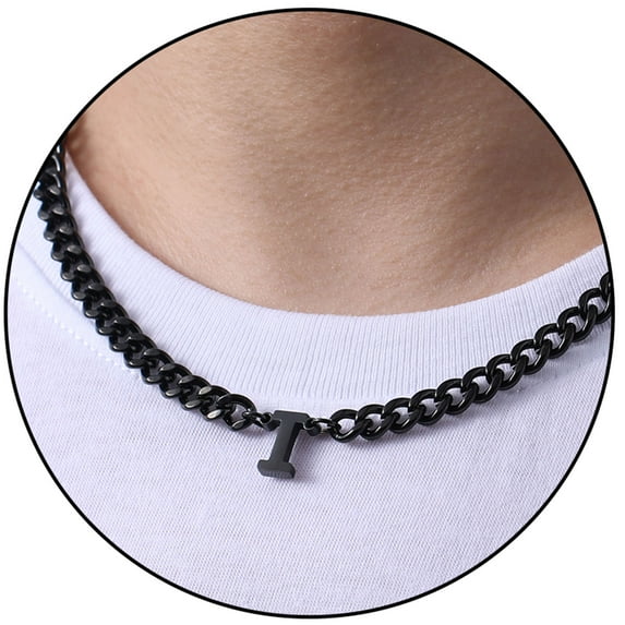 APSVO Black Initial Necklaces for Men Boys Women Stainless Steel Cuban Letter I Pendent Chain Birthday Easter Basket Stuffers Jewelry Gifts Teen Him Boyfriend Adults Male Son Tween Kids Age Ideas