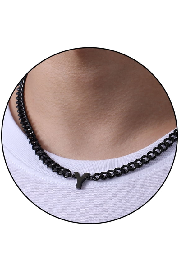 Black Initial Necklaces for Men Boys Women Stainless Steel Cuban Letter Y Pendent Chain Birthday Easter Basket Stuffers Jewelry Gifts Teen Him Boyfriend Adults Male Son Tween Kids Age Ideas