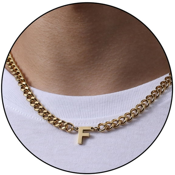 APSVO Gold Initial Necklaces for Men Boys Women Stainless Steel Cuban Letter F Pendent Chain Birthday Valentines Day Jewelry Gifts Teen Him Boyfriend Husband Adults Male Son Tween Kids Age Ideas