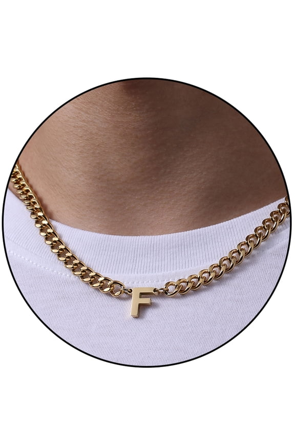 Gold Initial Necklaces for Men Boys Women Stainless Steel Cuban Letter F Pendent Chain Birthday Easter Basket Stuffers Jewelry Gifts Teen Him Boyfriend Adults Male Son Tween Kids Age Ideas