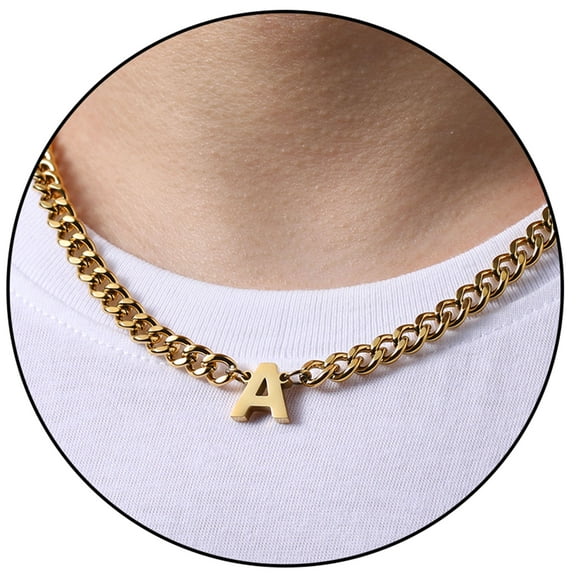APSVO Gold Initial Necklaces for Men Boys Women Stainless Steel Cuban Letter A Pendent Chain Birthday Christmas Jewelry Gifts Teen Dad Husband Tween Son Teenage Adults Stocking Stuffers for Kids