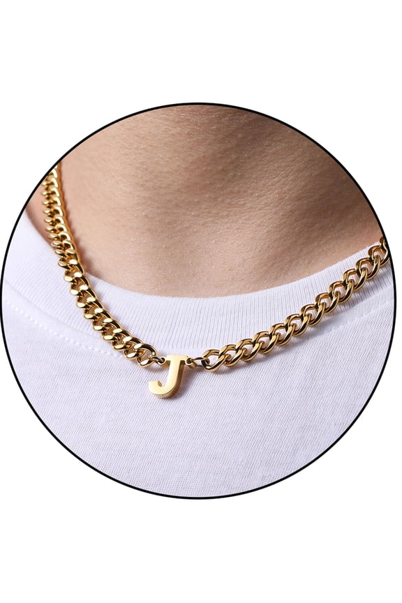 Gold Initial Necklaces for Men Boys Women Stainless Steel Cuban Letter J Pendent Chain Birthday Easter Basket Stuffers Jewelry Gifts Teen Him Boyfriend Adults Male Son Tween Kids Age Ideas