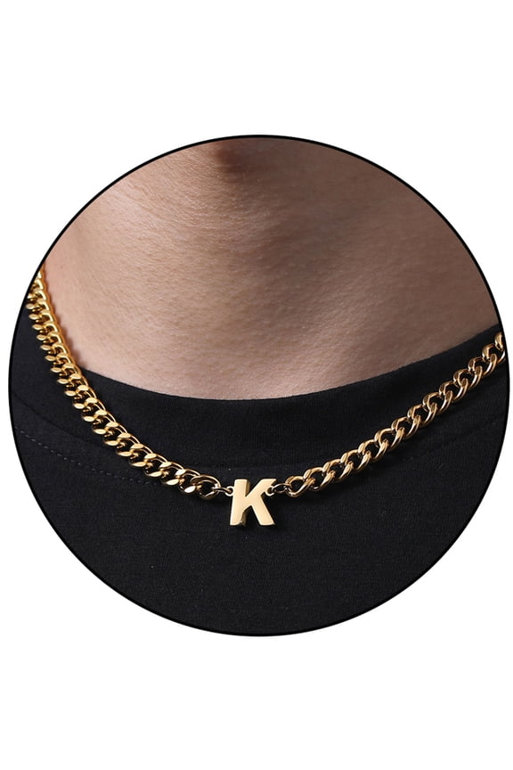 Gold Initial Necklaces for Men Boys Women Stainless Steel Cuban Letter K Pendent Chain Birthday Easter Basket Stuffers Jewelry Gifts Teen Him Boyfriend Adults Male Son Tween Kids Age Ideas