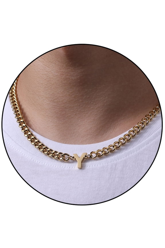 Gold Initial Necklaces for Men Boys Women Stainless Steel Cuban Letter Y Pendent Chain Birthday Easter Basket Stuffers Jewelry Gifts Teen Him Boyfriend Adults Male Son Tween Kids Age Ideas