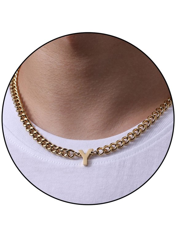 Gold Initial Necklaces for Men Boys Women Stainless Steel Cuban Letter Y Pendent Chain Birthday Graduation Fathers Day Jewelry Gifts Teen Him Dad Boyfriend Adults Male Son Tween Kids Age Ideas