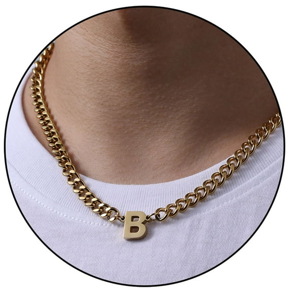APSVO Gold Initial Necklaces for Men Boys Women Stainless Steel Cuban Letter B Pendent Chain Birthday Easter Basket Stuffers Jewelry Gifts Teen Him Boyfriend Adults Male Son Tween Kids Age Ideas