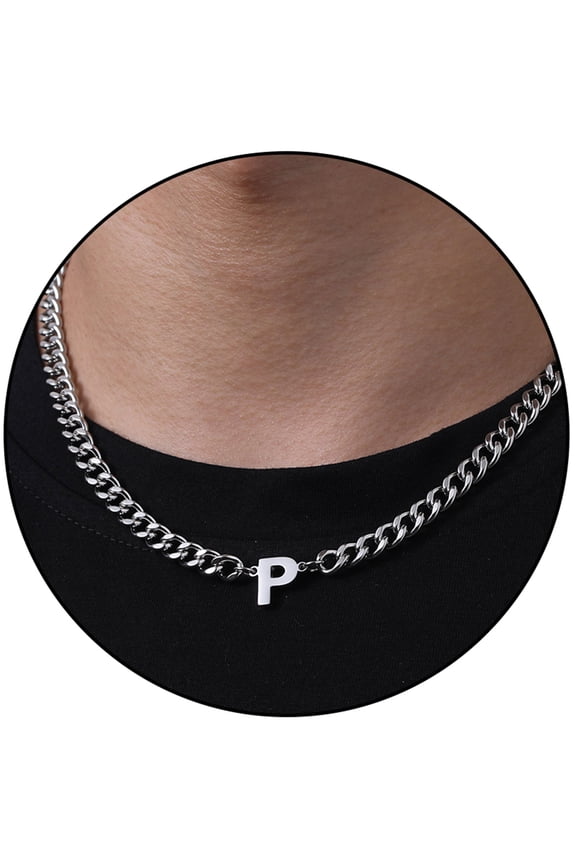 Silver Initial Necklaces for Men Boys Women Stainless Steel Cuban Letter P Pendent Chain Birthday Easter Basket Stuffers Jewelry Gifts Teen Him Boyfriend Adults Male Son Tween Kids Age Ideas