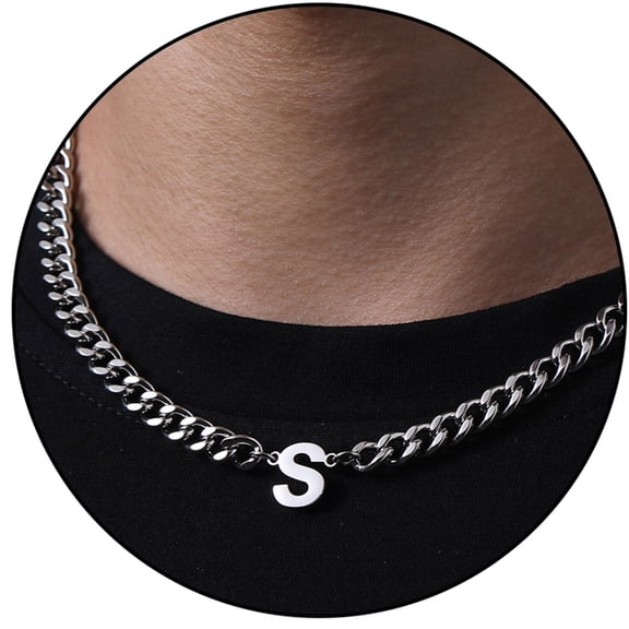 APSVO Silver Initial Necklaces for Men Boys Women Stainless Steel Cuban Letter S Pendent Chain Birthday Graduation Fathers Day Jewelry Gifts Teen Him Dad Boyfriend Adult Male Son Tween Kids Age Ideas