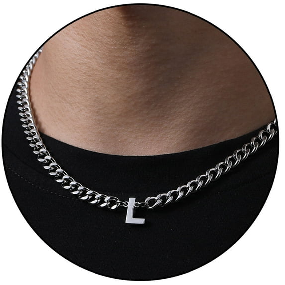 APSVO Silver Initial Necklaces for Men Boys Women Stainless Steel Cuban Letter L Pendent Chain Birthday Easter Basket Stuffers Jewelry Gifts Teen Him Boyfriend Adults Male Son Tween Kids Age Ideas