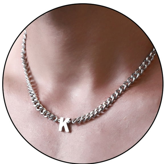 APSVO Silver Initial Necklaces for Men Boys Women Stainless Steel Cuban Letter K Pendent Chain Birthday Valentines Day Jewelry Gifts Teen Him Boyfriend Husband Adults Male Son Tween Kids Age Ideas
